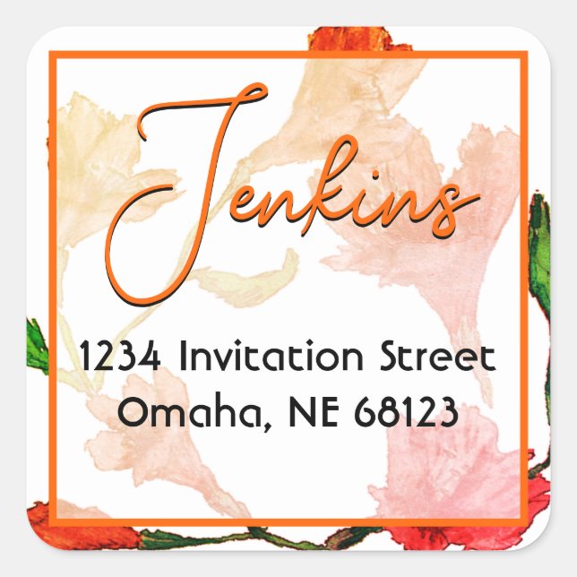 Orange Floral Watercolor Square Sticker (Front)