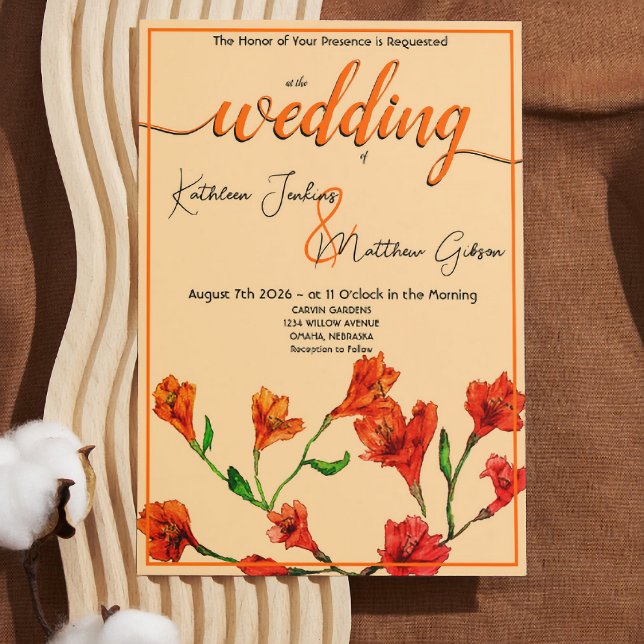 Orange Floral Watercolor Wedding Invitation (Creator Uploaded)