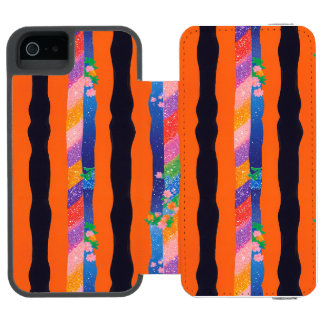 Orange Floral Wavy Stripe Pattern Incipio Watson™ iPhone 5 Wallet Case