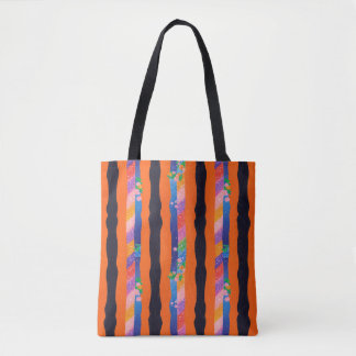 Orange Floral Wavy Stripe Pattern Tote Bag