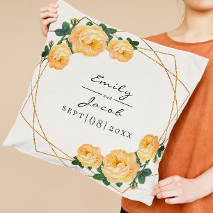 Orange Floral Wed Elegant Gold Glitter Geometric Cushion
