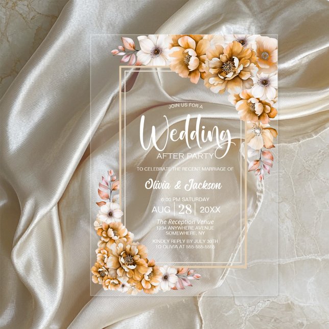 Orange Floral Wedding After Party Acrylic Invitations (Creator Uploaded)