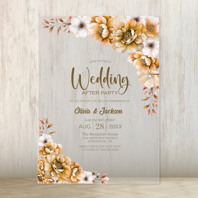 Orange Floral Wedding After Party Acrylic Invitations (Creator Uploaded)