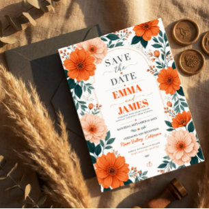 Orange Floral Wedding Invitation