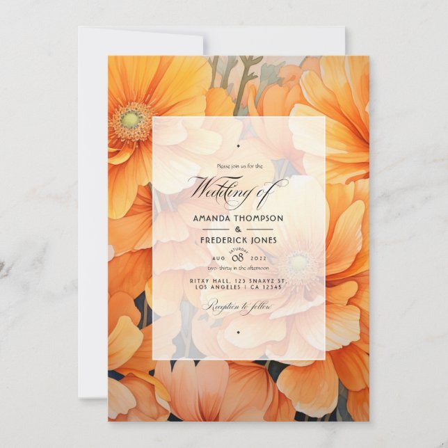 Orange Floral Wedding Invitation (Front)