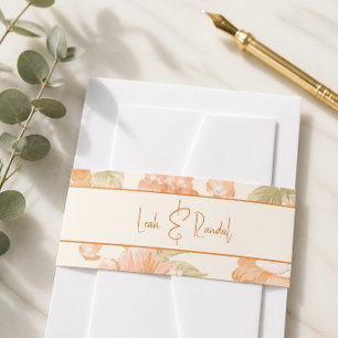 Orange Floral Wedding Invitation Belly Band