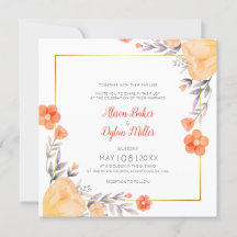 Orange Floral Wedding Invitation Card