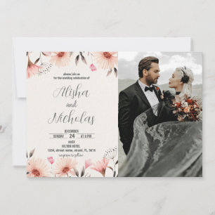 Orange Floral Wedding Invitations with photo