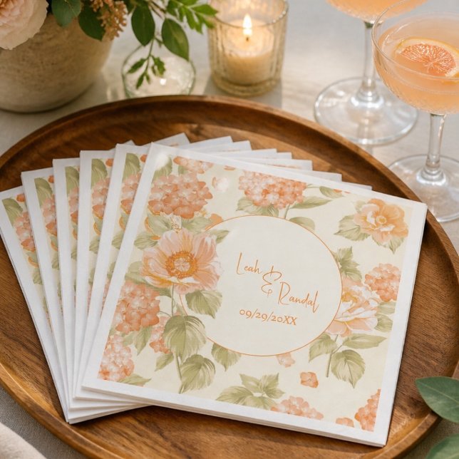 Orange Floral Wedding Paper Dinner Napkins (Creator Uploaded)