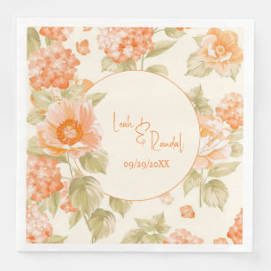 Orange Floral Wedding Paper Dinner Napkins