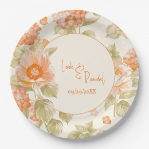 Orange Floral Wedding Paper Plate