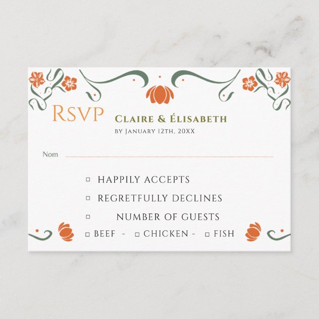 Orange Floral Wedding RSVP Card  (Front)