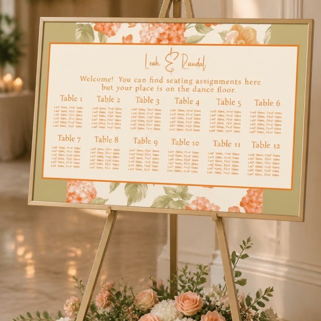 Orange Floral Wedding Seating Chart (Creator Uploaded)