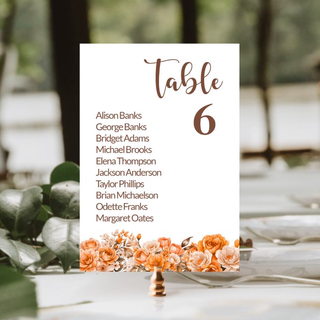 Orange Floral Wedding Table Number (Creator Uploaded)