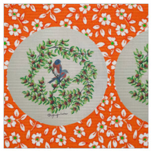 Orange floral Western Bluebird Fabric