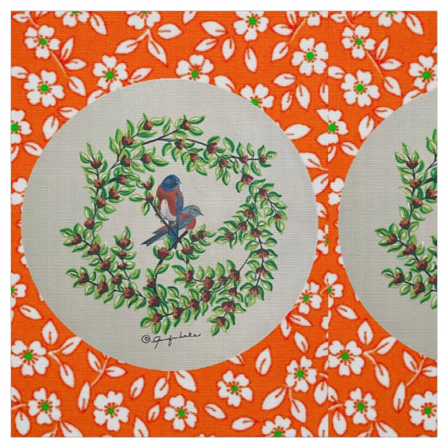 Orange floral Western Bluebird Fabric (Swatch)