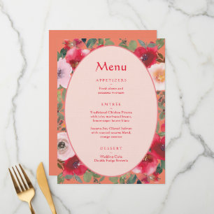Orange floral wreath Chinese wedding reception Menu