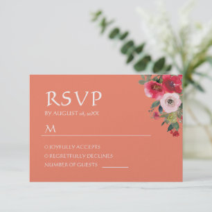 Orange floral wreath Chinese wedding RSVP Card