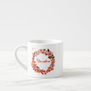 Orange Floral Wreath Custom Name  Espresso Cup