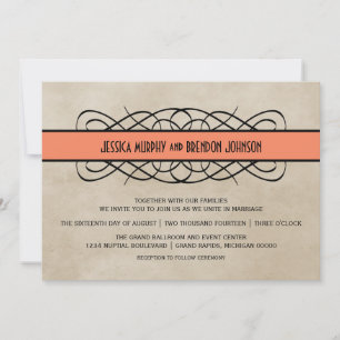 Orange Flourish Border Wedding Invitation