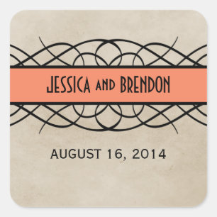 Orange Flourish Border Wedding Stickers