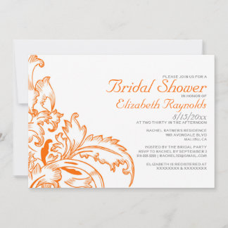 Orange Flourish Bridal Shower Invitations