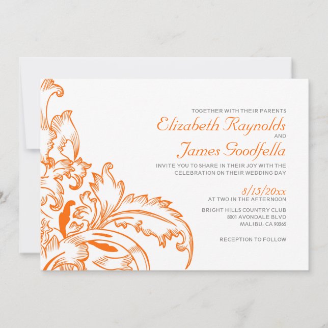 Orange Flourish Wedding Invitations (Front)