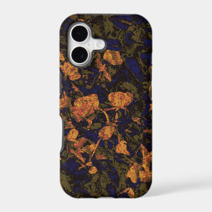 Orange flower against leaf camouflage pattern