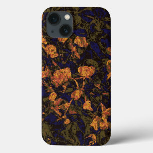 Orange flower against leaf camouflage pattern iPhone 13 case