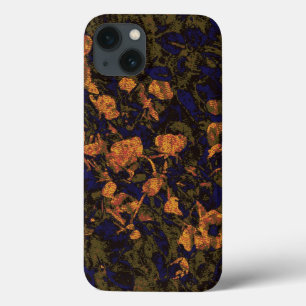Orange flower against leaf camouflage pattern iPhone 13 case