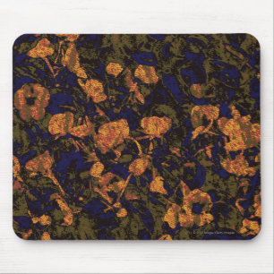 Orange flower against leaf camouflage pattern mouse pad