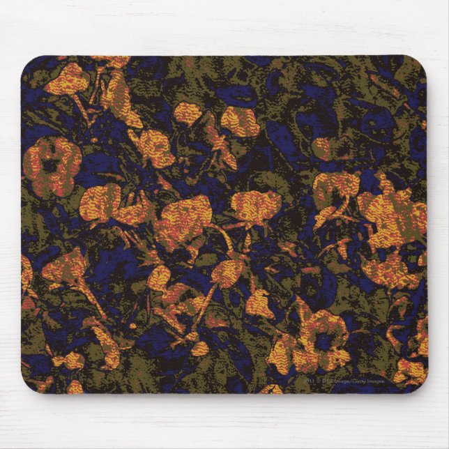 Orange flower against leaf camouflage pattern mouse pad (Front)
