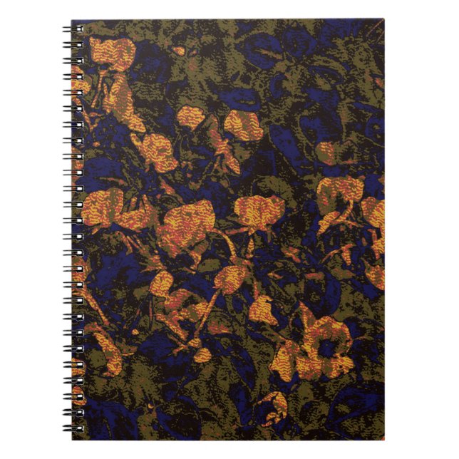 Orange flower against leaf camouflage pattern spiral notebook (Front)