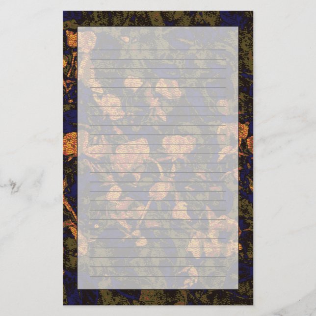 Orange flower against leaf camouflage pattern stationery (Front)