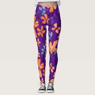 Orange flower and blue leaves on transparent leggings