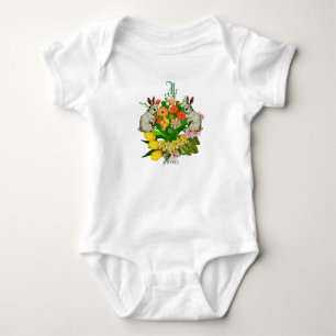 Orange Flower Bouquet Easter Bunny Monogram Custom Baby Bodysuit