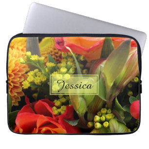 Orange Flower Bouquet Photo Personalised Laptop Sleeve