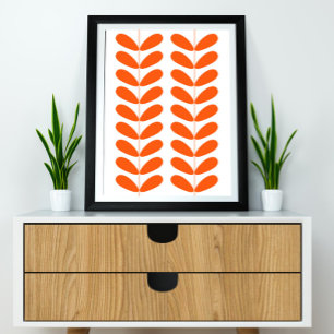 Orange Flower Buds Mid Century Modern Styled Poster