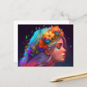Orange Flower Crown Rainbow Girl Postcard