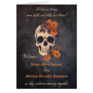Orange flower gothic skull elegant Wedding program