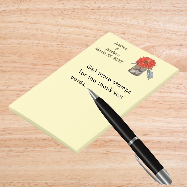 Orange Flower in Mason Jar Couple Wedding Favour Post-it Notes (Orange Flower in Mason Jar Couple Wedding Favor Post-it Notes)