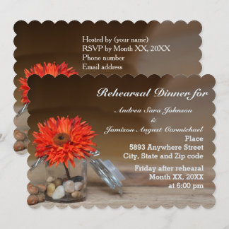 Orange Flower in Mason Jar Rehearsal Dinner Invitation