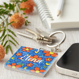 Orange Flower In Water Key Ring