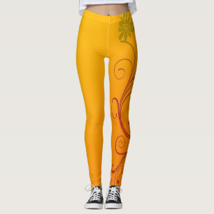 Orange Flower Leggings