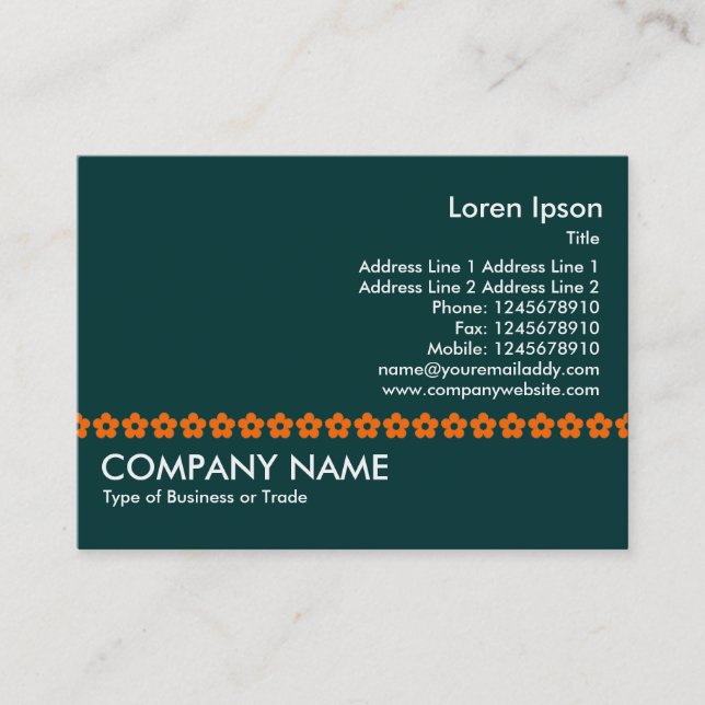 Orange Flower Line - Dark Jade Green Business Card (Front)