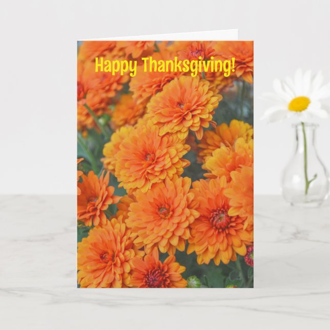 Orange Flower Mum Thanksgiving Greetings Card (Small Plant)