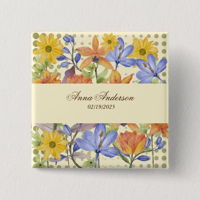 ORANGE FLOWER PATTERN 15 CM SQUARE BADGE (Front)