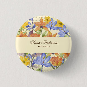 ORANGE FLOWER PATTERN 3 CM ROUND BADGE