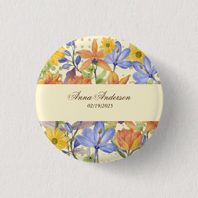 ORANGE FLOWER PATTERN 3 CM ROUND BADGE (Front)