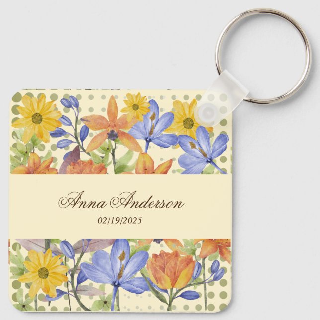 ORANGE FLOWER PATTERN KEY RING (Back)
